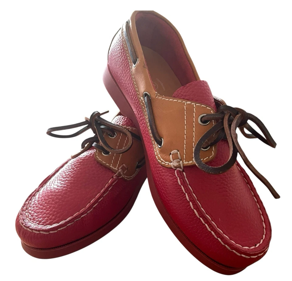 Zapatos náuticos Dooney And Bourke rojo tostado barco cuero abuela costera 10 preppy Foto 2 de 4
