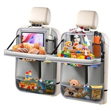 2Pack Car Backseat Organizer with Foldable Table 2 Pack with Food Tray Grey