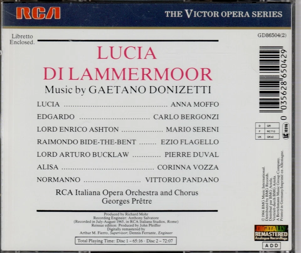 2 CDs Donizetti LUCIA DI LAMMERMOOR Moffo Bergonzi Prêtre | excellent (C8102) - Bild 2 von 4