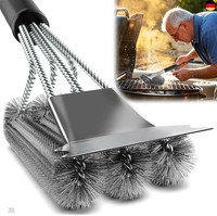 Grill BüRste, Bbq Grill ReinigungsbüRste, Edelstahl GrillbüRste, Dreireihigen Ed
