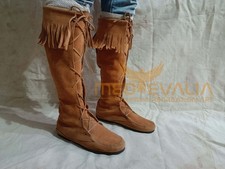 Handmade Renaissance Suede Leather Boots   Medieval Lace-Up Shoes for LARP