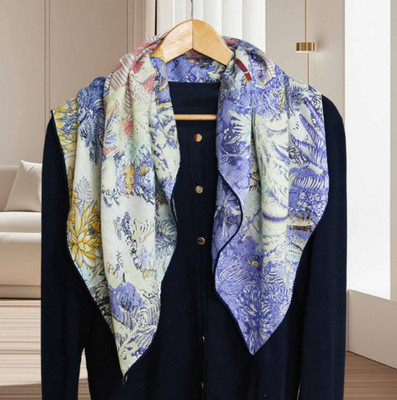 70% Cashmere 30% Silk Neckerchief 35'' Scarf rainforest Print Bandana Shawl wrap