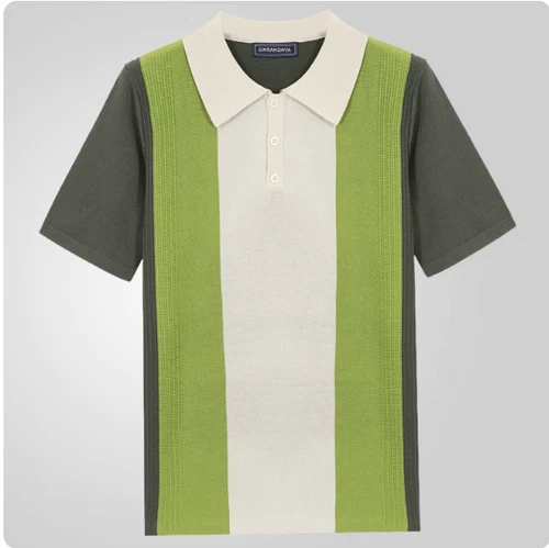 Men's Youth Fashion Multicolor Striped Turn Down Collar Casual T Shirt Tee 0545 - Foto 3 di 12