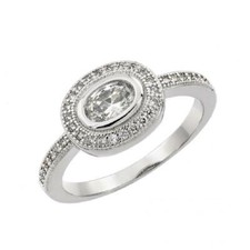 Sterling Silver CZ Stones Ladies Ring w/ 5mm x 3mm 0.25 ct Oval Cut Center CZ