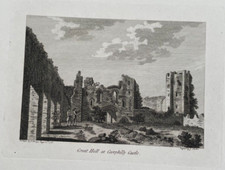ANTIQUE PRINT CAERPHILLY CASTLE GREAT HALL 1786 PUB. S HOOPER ENG. NEWTON