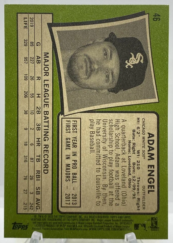 2020 Topps Heritage Adam Engel Chicago White Sox #46 - Image 2 of 2