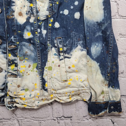 FRWD Denim Blue White Splattered Paint Jean Jacket Size M - Picture 7 of 12