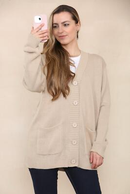 DAMEN MÄDCHEN EINFACHE STRICKJACKE MIT KNÖPFEN GESTRICKT LANGARM MIT TASCHEN
