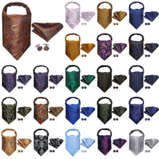 Black Mens Floral Wedding Cravat Grey Pink Vintage Ascot Tie Set Neck Scarf