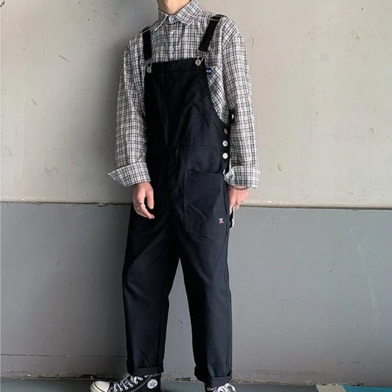 Casual Men Loose Dungarees Jumpsuit Cargo Pants Pocket Solid