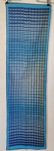 Designer Vera Newman Blue Plaid Long Scarf Mod 44" X 13" Gradient Design - Picture 3 of 13