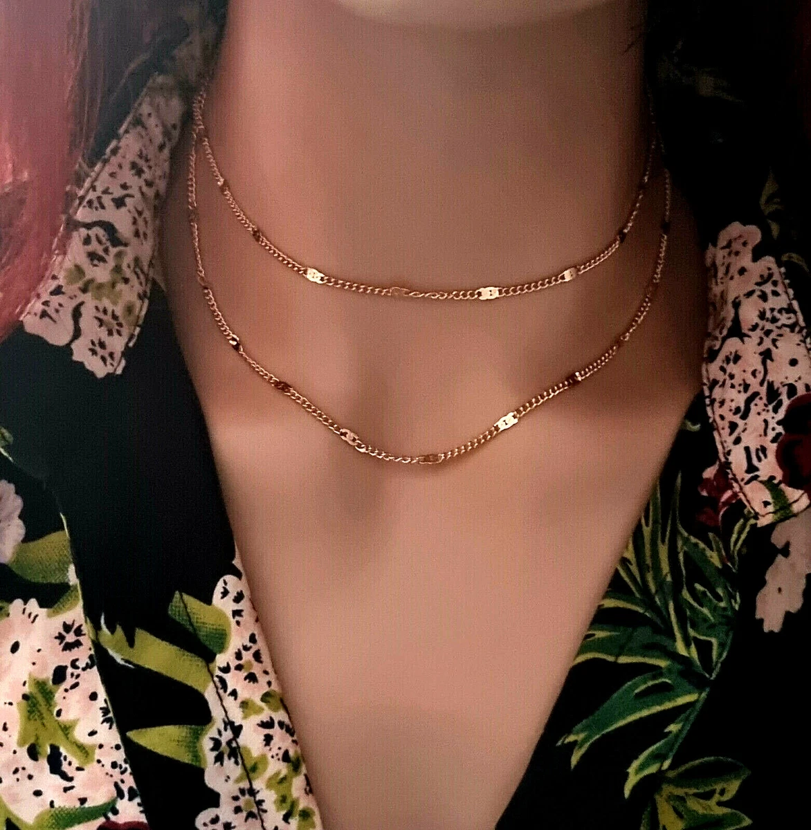 Romantic Double Layer Choker Chain Hot Trendy Sexy Necklace Gold
