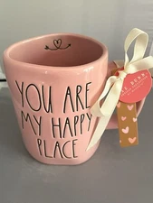 RAE DUNN  YOU ARE MY HAPPY PLACE  Pink Coffee Mug Heart Love 18 oz. NWT