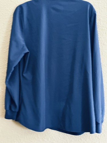 Skechers Barco Women L Navy Blue Long Sleeve Scrub Top Snap Up 44” Bust - Picture 2 of 3