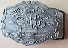 Belt buckle GOLD DEALERS Ancient Ship Livingston Wells  Co Vtg Pirate theme