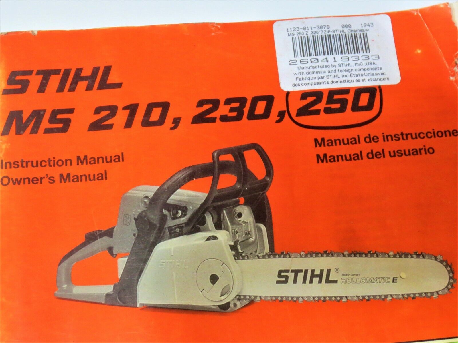 Original Stihl Parts Stihl Ms 210 230 250 Owners Manual Chainsaw Accessories Org Home Garden