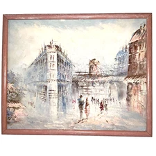 Amsterdam cityscape landscape original oil PAINTING hand painted framed vintage