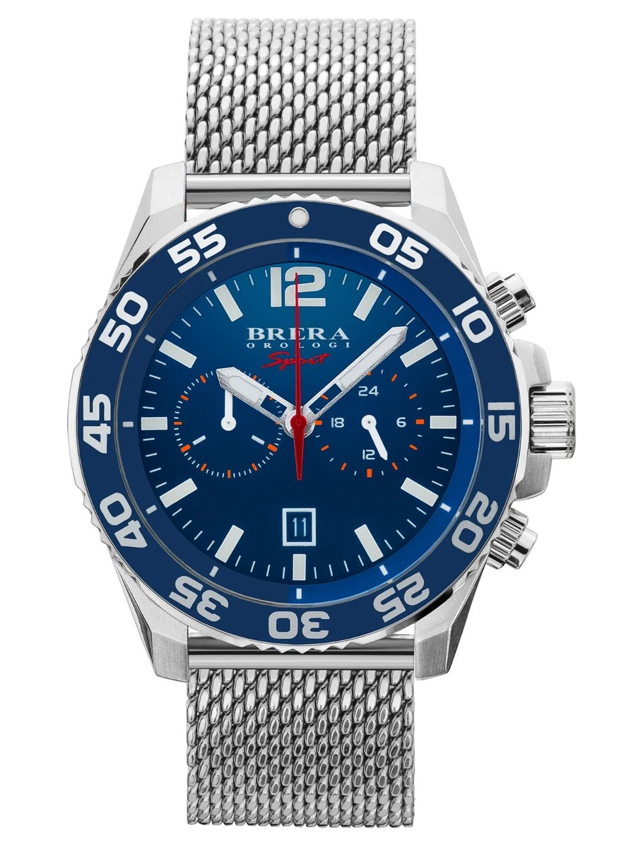 NEW Brera Orologi MISTRAL Mens Silver/Blue Chronograph Watch