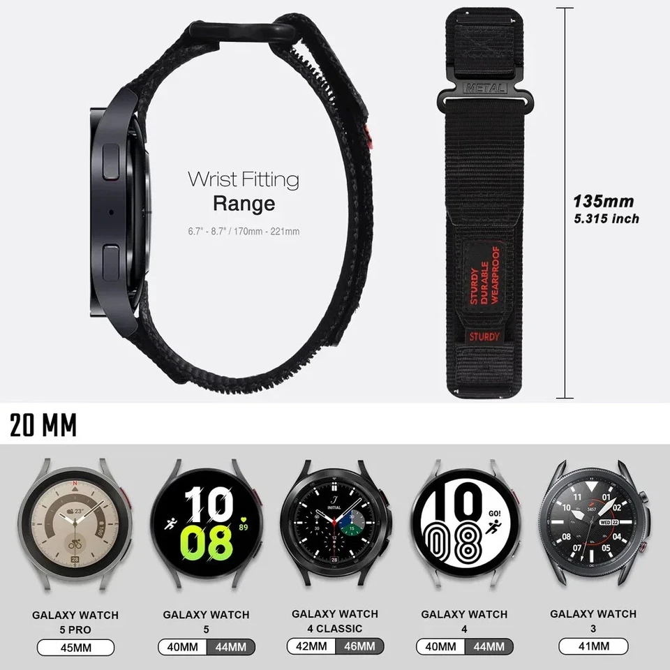For Samsung Galaxy Watch Band Rugged Nylon Sports Strap with Woven Loop Design - Image 4 of 4