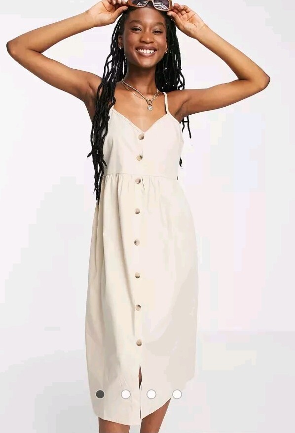 beige cotton dress women Influence Brand Button Down Beach Midi US 2, UK 6 Sand Skirt/Dress length type:Tea Length