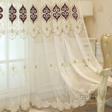1PZ Tenda Finestra Trasparente Ricamata Voile Tulle Occhielli Drappeggiata Decorazione Casa