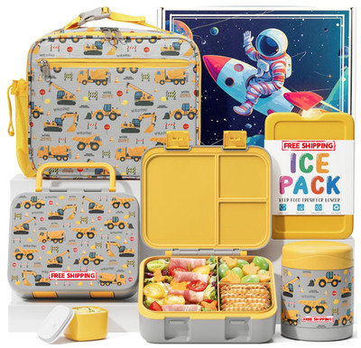Kids Bento Lunch Box Set with Thermos, Bag & Ice Pack   Trucks Design