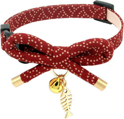 Cute Bowtie Cat Collar with Bell. Japanese Stylish Bowknot & Fish Charm. Safety