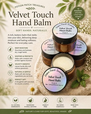 Potion Patch Treasures Velvet Touch Hand Balm, All Natural, Handmade 