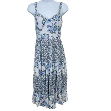 Almost Famous Babydoll Midi Dress Medium Tiered Blue Floral Cottagecore Feminine