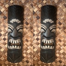SET 2 MASCHERA TIKI 20' HAWAIANA ARTE DA PARETE ISOLA HOME DECOR BAR TRIBALE TROPICALE