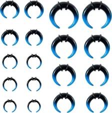 18Pcs Septum Stretching Kit 14G-00G - Pincher C Shape Buffalo Piercing Kit, T...