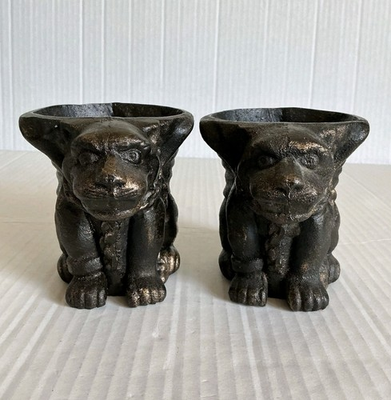 #ad Cast Iron Gargoyle Dog Planters Figures Fantasy Mythical Collectible Set of 2 $89.99