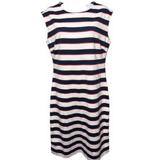 BANANA REPUBLIC Womens White Blue Striped Sleeveless Sheath Dress Sz 10 Nautical