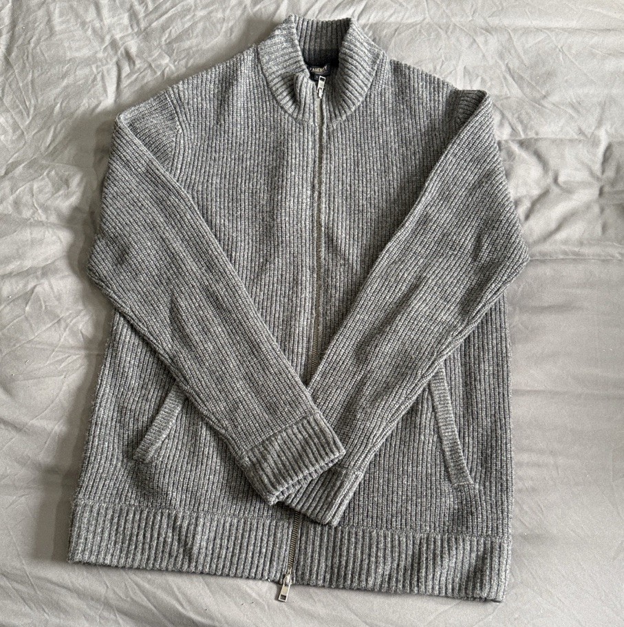 Faherty Ribbed-Knit Wool Full Zip Collared Sweate… - image 1