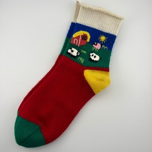 Vintage 1988 Cynthia McKinney Farm Socks Sheep Barn Scene Knit Acrylic 8" Foot