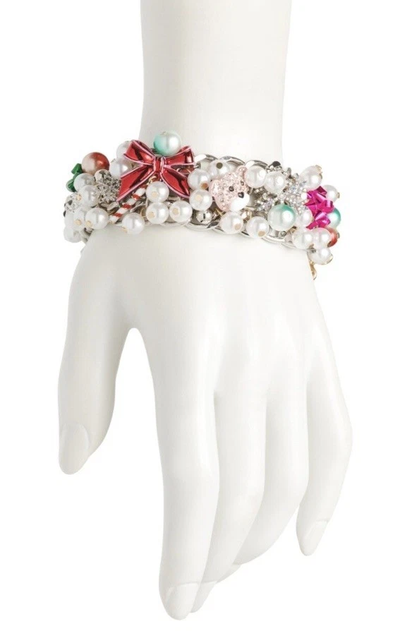 Pulsera BETSEY JOHNSON Adornos Navidad Vacaciones Bastón de Caramelo Perlas Imitadas Nuevo con Etiquetas Foto 2 de 2