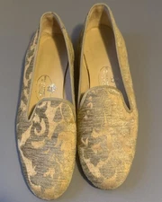 Stubbs & Wootton Women’s Smoking Slippers Sage Green Tapestry Loafers 9