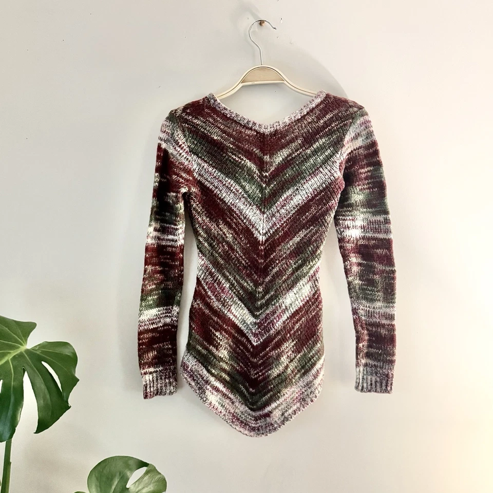 Bongo Multicolored Stripe V-Neck Pullover Knitted Sweater Small Y2K Fashion - Image 2 of 4