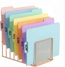 Rose Gold Desk Organizer 7 Slot Inclined Vertical File Folder Holder Sorter