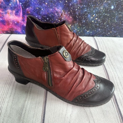 Rieker Antistress Two Tone Soft Leather Brogue Style Bootie Shoes Sz 39 EU 8.5