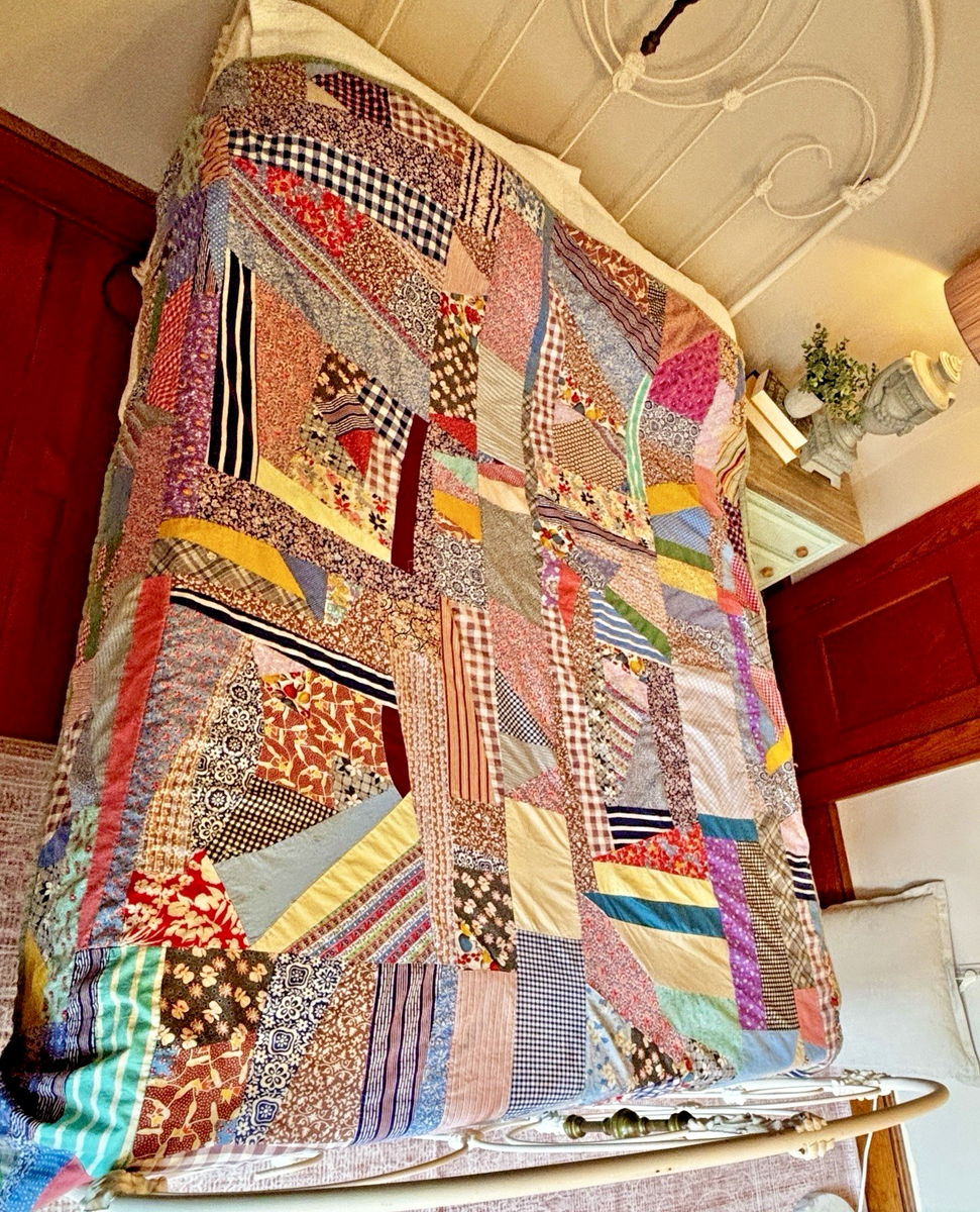 Vintage Top Only Handmade Crazy Quilt 84