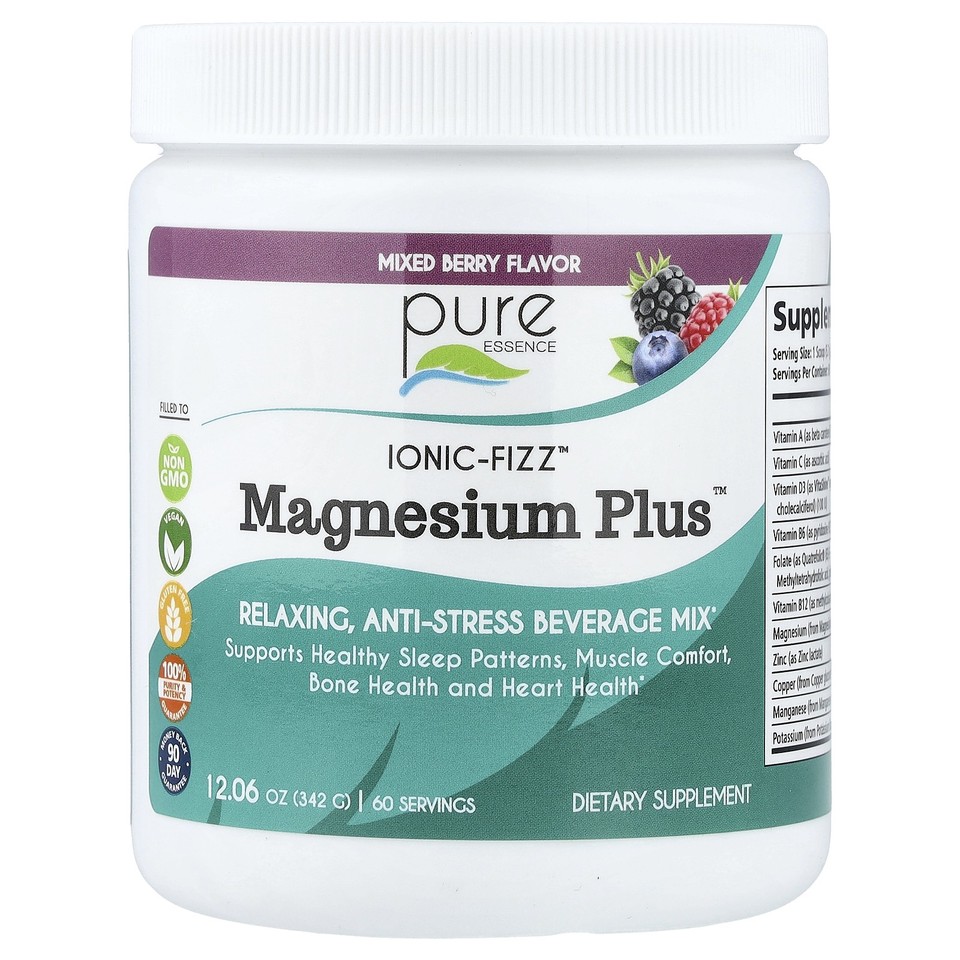 Pure Essence Ionic-Fizz Magnesium Plus Mixed Berry 12 06 oz 342 g Dairy-Free,
