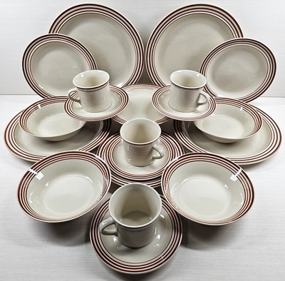 (4) Brick Oven Concentric Brown 5 Pc Place Setting Vintage Dining Dish Retro Lot
