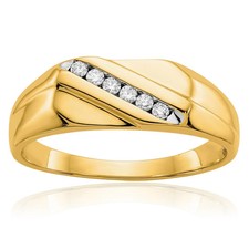 10K Solid Yellow Gold Diamond Mens Wedding Ring
