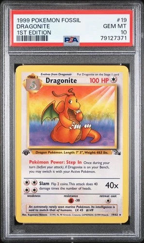 1999 Pokemon 1st Edition Fossil Dragonite #19 PSA 10