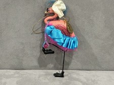 Katherine’s Collection pink flamingo dancing ornament Blue skirt 6” Metal Tag