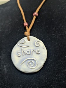 Handmade Boho Ceramic Clay Pendant Necklace “Share” | Artisan Festival Jewelry