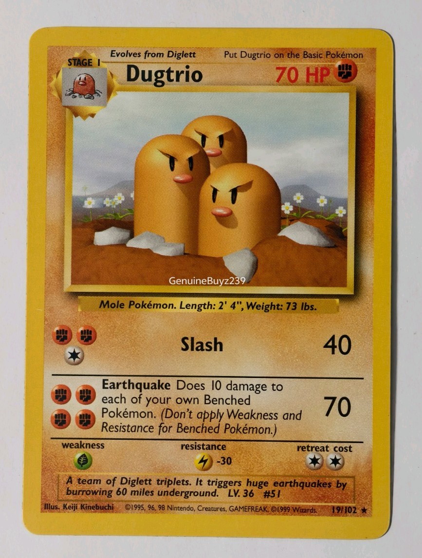 Dugtrio 19/102 Base Set Unlimited Regular Pokemon Card