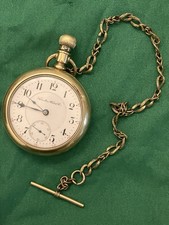 Antique Hamilton Pocket Watch 17J Working Script Dial Double Sunk Case Chain