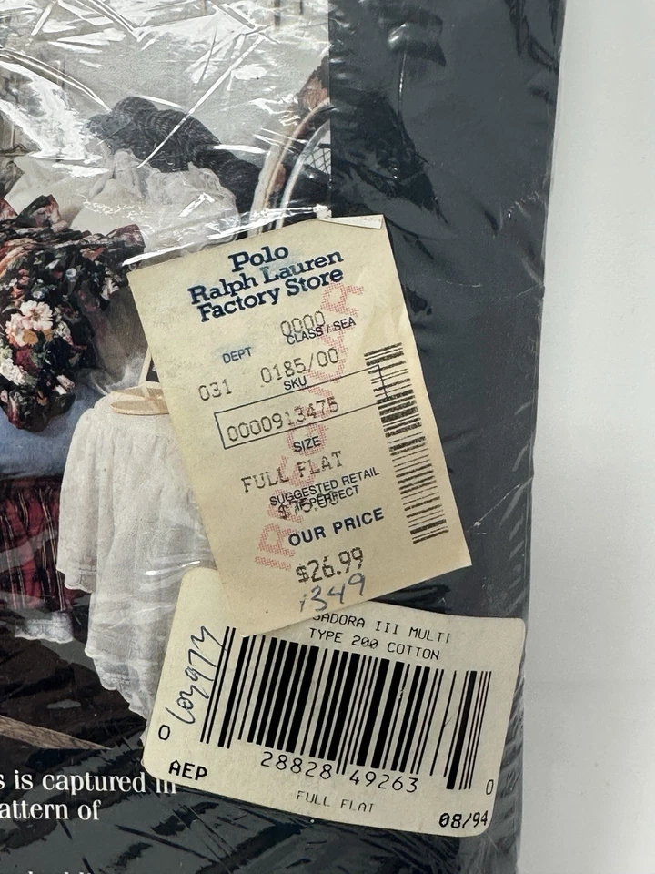 Ralph Lauren Isadora III Multi Irregular Full Flat Sheet Black Floral Vtg New! - Image 3 of 4